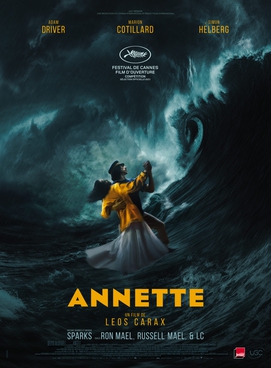 The poster for the file 'Annette'. A man and a woman dancing formally seemingly in a storm sea with high waves