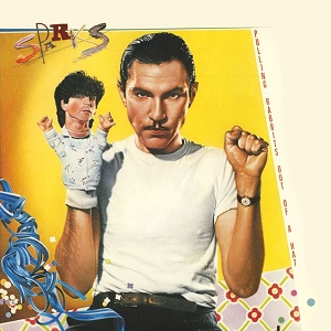 A realistic drawing of two men on a yellow background. The man with the small moustache is the main subject of the image and is wearing a white t-shirt and his brother as a small puppet on his right hand.